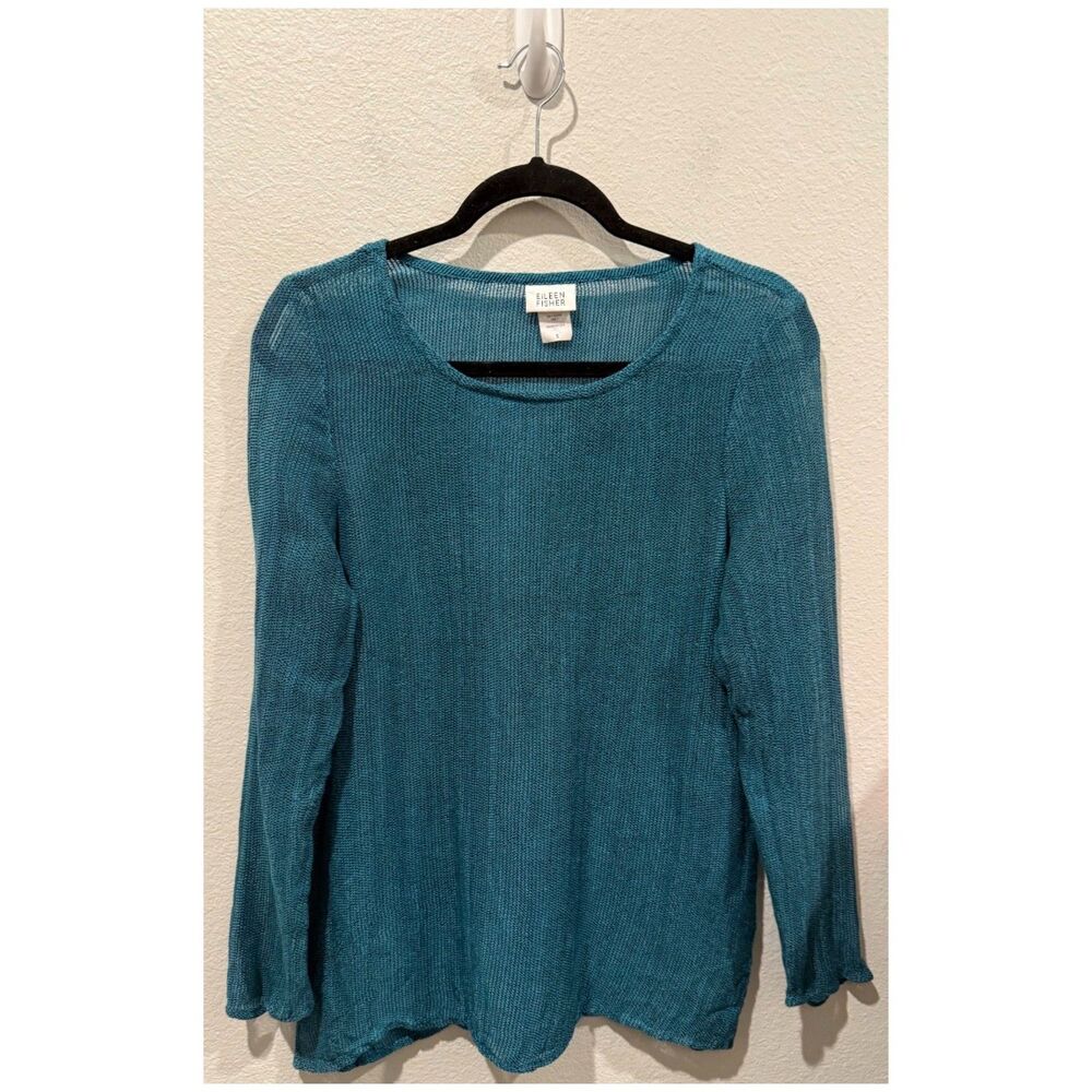 EILEEN FISHER Green Long Sleeve Linen Pullover